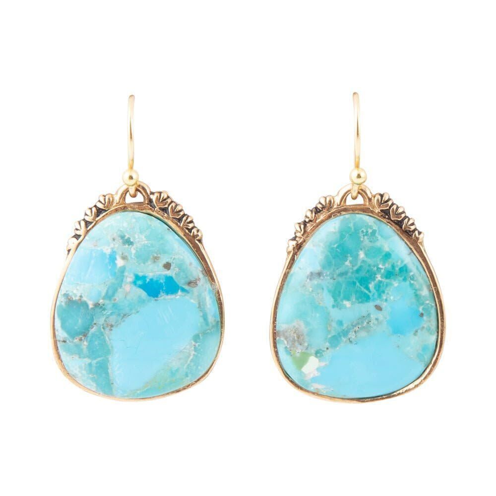 Jewelry Agave Genuine Blue Turquoise and Golden Drop Earrings